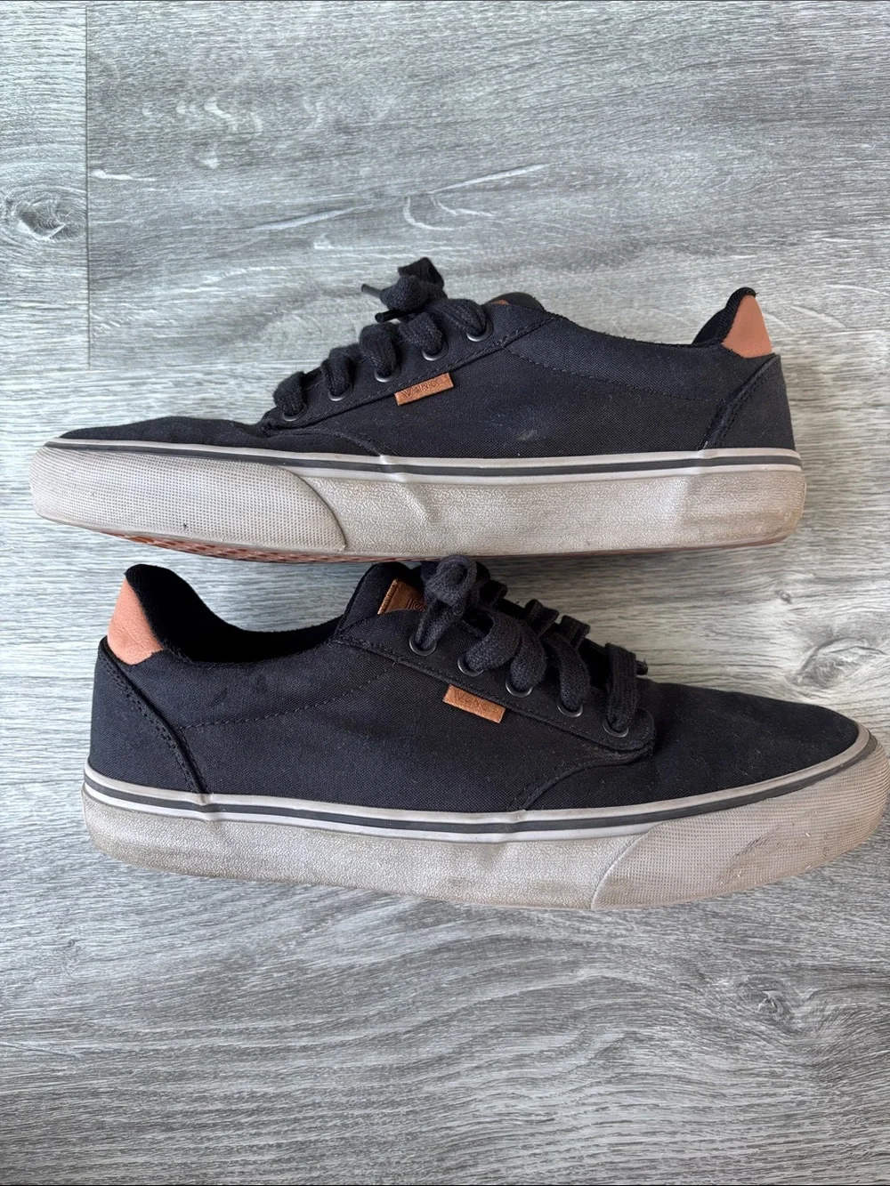 Men's Black Canvas Low-Top Vans Sneakers with Brown Accents